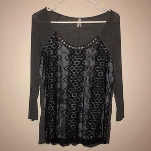 3/4 sleeve embellished neck blouse